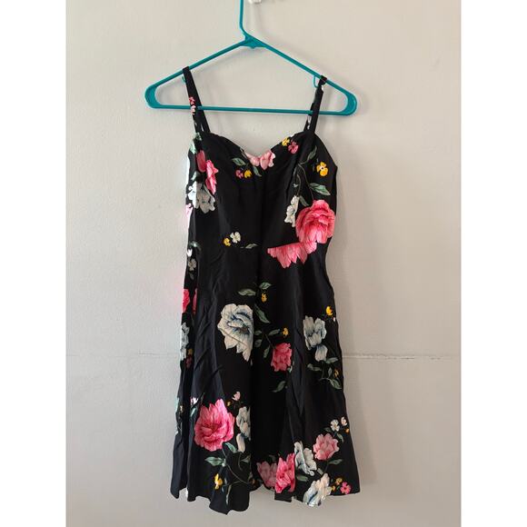 Old Navy Floral Mini Cami Dress Size Small Black Sundress Fit and Flare Spring - Picture 1 of 7